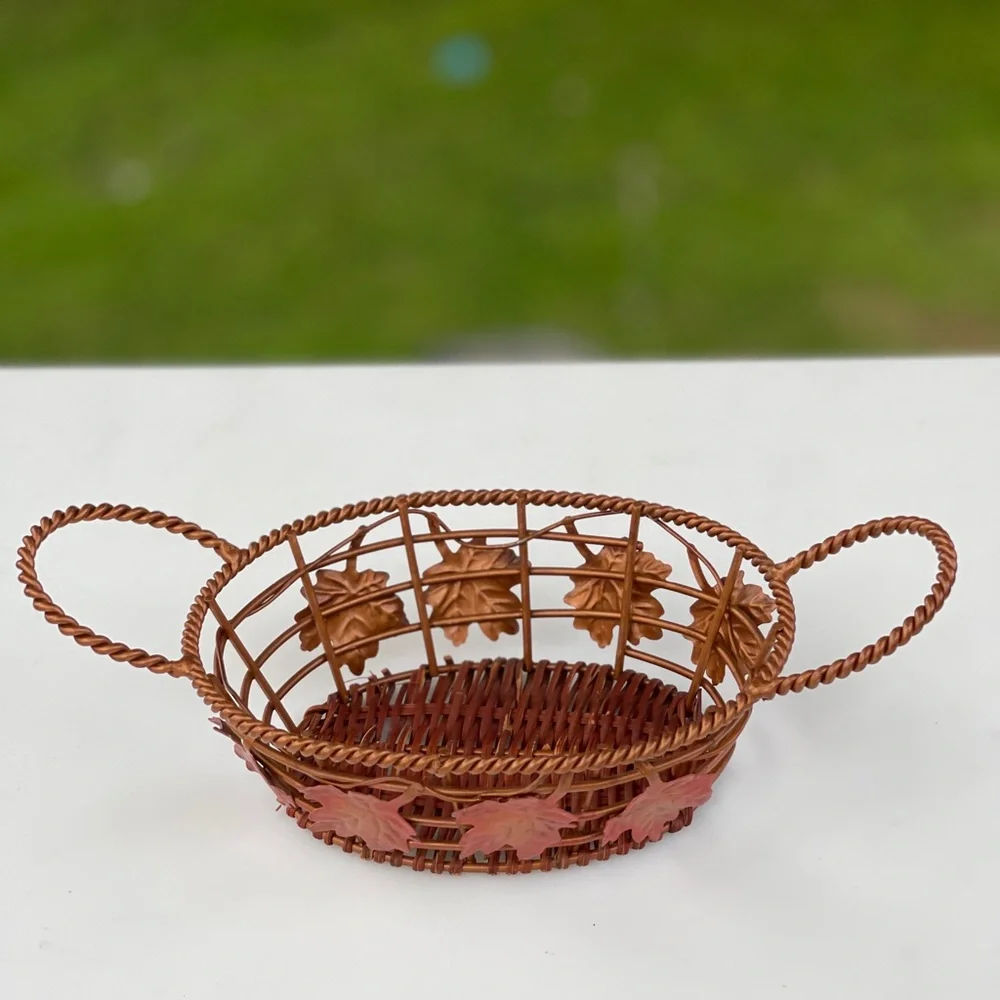 Oval Copper Wire Basket With Wicker Base Fall Decor‎